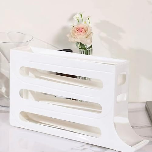 Mymai Eierbehälter für Kühlschrank, rollender Eierhalter, Eier Aufbewahrungsbox mit Rollen, Küchen Organizer für frische Eier, Eierregal für optimale Lagerung (Weiß)