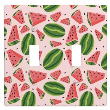 Placca di copertura per interruttore della luce a levetta, 2 piastre da parete di dimensioni standard 11,4 x 11,4 cm, simpatica piastra di copertura per interruttore a doppia luce verde anguria rosa