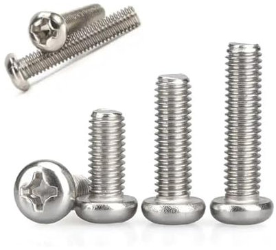 Generisch M1,4 – M1,6 PM vernickelte Rundkopfschrauben, Kreuz-Flachkopfschrauben, PM-Schrauben, Länge: 3–6 mm(6mm,M1.4-(100PCS))