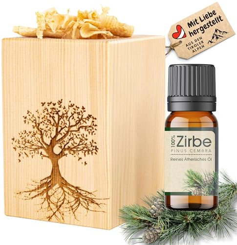 Zirbelkiefer Set Baum des Lebens mit Späne und Zirbelkiefer Öl 10ml schön verpackt in einem Organza Sackerl mit handgehobelten Zirbelkieferlocken