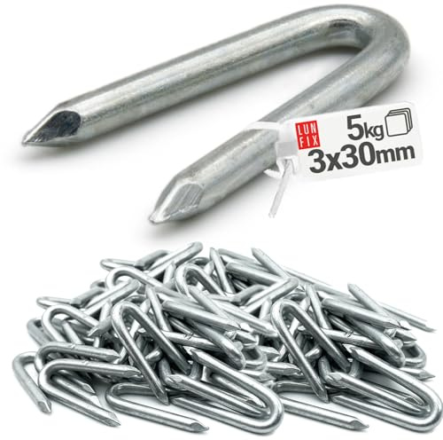 Crampillon acier galvanisé 3x30 mm, 5 kg env. 1525 pcs, clous en U | crampillons pour cloture, clou double pointe, grillage a poule, treillis, piquet bois, piquet cloture