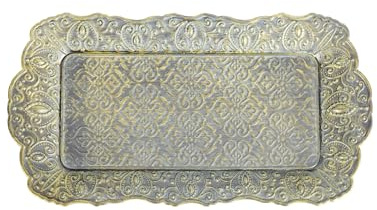 Funerom Schmucktablett im Vintage-Stil, dekoratives Tablett, verzinktes Metalltablett, 31 x 16,5 cm