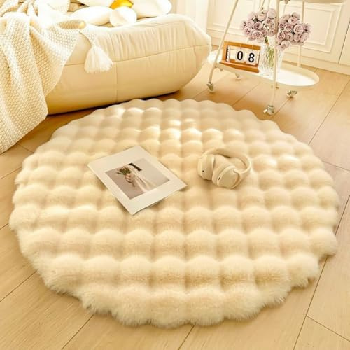 RBQIZVW Shaggy Teppich Hochflor Wohnzimmer Rund Langflor Modern Flauschig Weich Kunstfell Kinderzimmer Schlafzimmer, Beige, 40cm