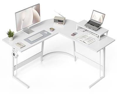 CubiCubi L Shaped Gaming Desk, 120x120x75cm Computer Desk with Monitor Stand, Office Table for Home and Office, White