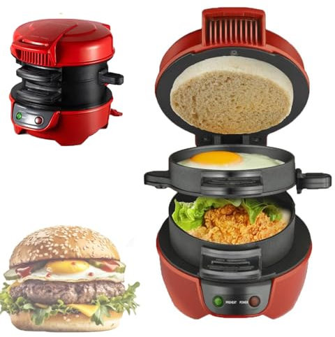 Electric Breakfast Muffin Maker Commercial Sandwich Maker with Egg Cooker Ring Non-Stick Panini Press Double Sided Heating for Waffles and Hamburgers - Easy to Clean
