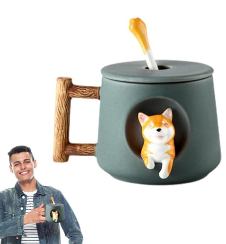 Taza de perros de cerámica - taza de café para perros, par de taza de café | 420 ml creative dulce 3d caracol shiba inu dog cafe tazs, divertida taza de leche de té animal-animal hecha de cerámica, ún