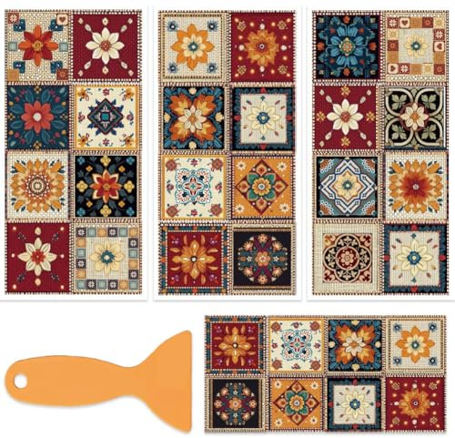 OLYCRAFT 3 pz/Set Vintage Rub On Transfers per Mobili e Artigianato 15x30cm Mandala Tile Furniture Decals Transfer Stickers Rub On Decal con 1 pz Raschietto per Legno Scrapbook Finestra Fai Da Te