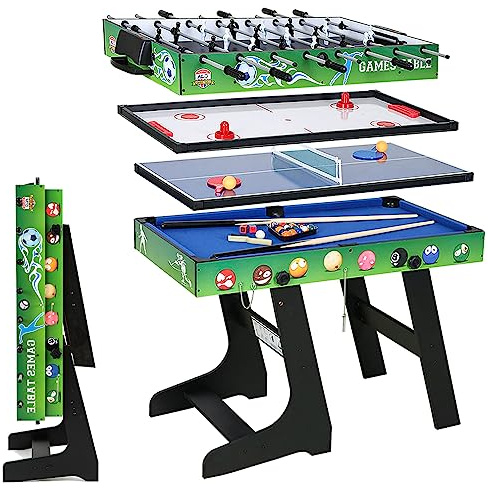 mesa de juego múltiple 4 en 1 – Piscina/Air Hockey/Tenis de mesa plegable de 4 pies con accesorios – Deportiva interior para noche de juegos familiares (103 x 58 x 73 cm)