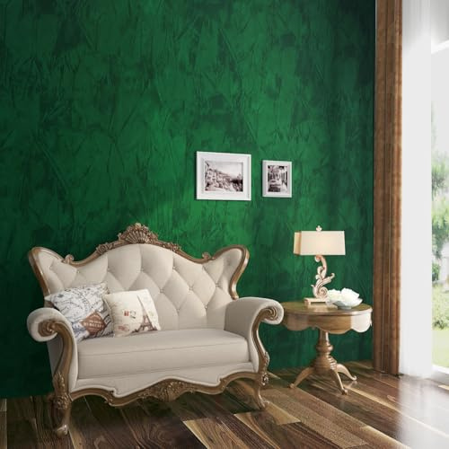ReWallpaper Self Adhesive Velvet Flocking Wallpaper Green 60CMx5M Peel and Stick Wallpaper Green Flocked Living Room Wallpapers Sticky Back Fabric Roll for Walls Wardrobes Craft Cupboards