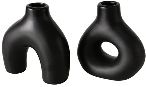 BOLTZE Vase Metty (2 TLG., Farbe Schwarz, aus Keramik, Matt, LxBxH: 10 x 4,3X 10 cm, Organische Form, Handgearbeitet, Wasserfest, Minimalistisches Design, Blumenvase, Dekoration) 2058924