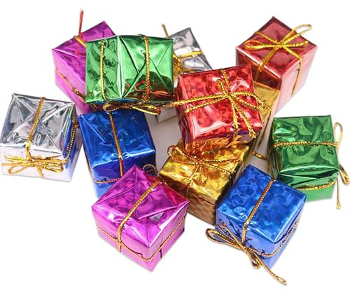 24PCS Shiny Mini Boxes Ornaments, Christmas Tree Decoration, Metal Foil Wrapped Ornaments DIY Accessories Christmas Tree Pendant Decoration