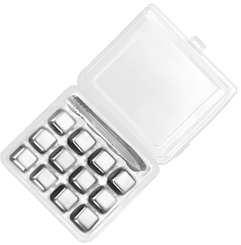Juego de 12 cubos de hielo de acero inoxidable 304 con pinzas, para enfriar bebidas, piedra de enfriamiento, para enfriar accesorios de refrigeración