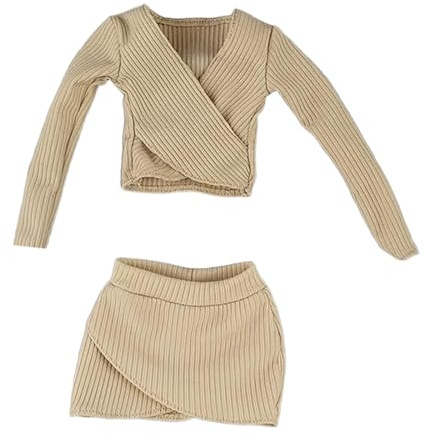 Folpus Crop Tops für Damen im Maßstab 1:6, kurzer Rock, klassisch, handgefertigt, langärmliges Top für 12-Zoll-Actionfiguren, Accessoire zum Anziehen, Khaki