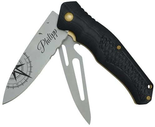 ADAM WILD Segelmesser mit Gravur & Marlspieker | Geschenke für Segler | Personalisiertes Takelmesser, Bootsmesser & Seglermesser aus Edelstahl | Wellenschliff für Seile | Segelzubehör