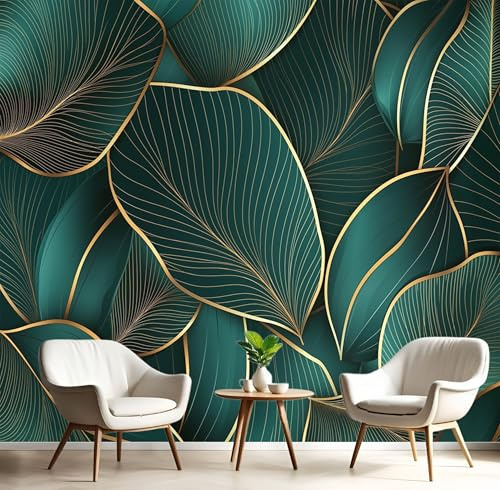 Seide Fototapete Goldenes Grün Linie Verlässt 150X105Cm Foto Tapete Schlafzimmer Wohnzimmer Xxl Wandtapete Abbildung Von Pflanzen Tapeten 3D Effekt Wand Kinderzimmer Restaurant Dekoration