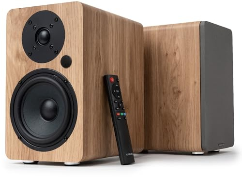 VULKKANO A5 Arc MKII Enceintes Amplifiées avec Haut-Parleur de Graves de 5,25 Pouces, Bluetooth 5.0, HDMI Arc, Sortie Optique, RCA, USB, Sortie subwoofer, Enceintes pour téléviseur, Marron.