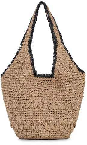 EVEOUT Stroh Schultertasche für Damen Sommer Boho Geflochten Tote Tasche aus Synthetische Raffia Tragetasche Strohtasche für Strand Urlaub