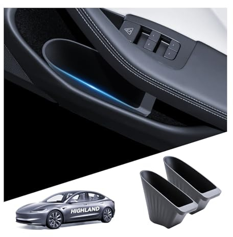 LANTU Lot de 2 poubelle à rabat de porte pour Tesla Model 3 2024-2026 - Poubelle intérieure - Poche latérale - Boîte de rangement - Étanche - TPE - Parfait pour modèle 3 Highland - Accessoire de