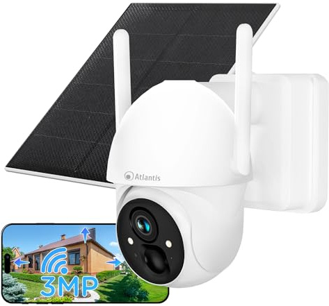 Atlantis Volta Pro PT 3MP trådlös motoriserad Wi-Fi-kamera, laddningsbart batteri, IR/Led-solpanel, IP65, 2-vägs, Rörelsedetektering, MicroSD-plats, APP, push-aviseringar, moln