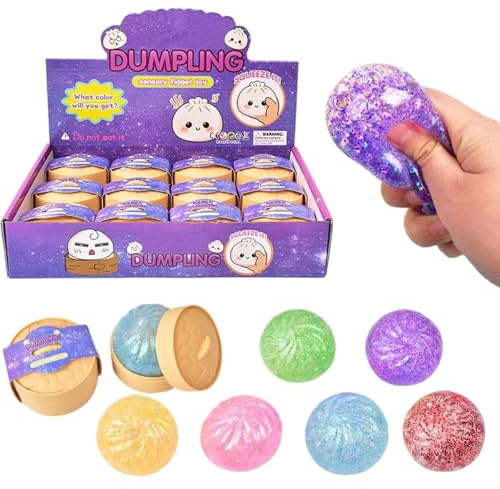 12Stück Dumpling Squishy, Glitter Dumplings Squishy Fidget Toys Antistressbälle Anti Stress Bälle StressabbauSpielzeug für Hand