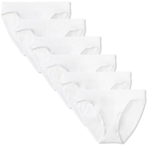 Amazon Essentials Women's Bikinitrosor underkläder i bomull (finns i plusstorlek), Pack of 6, Vit, L