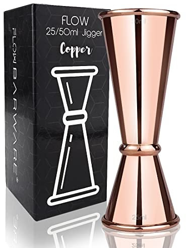 FLOW Barware Spirit Measure | 4-in-1, Shot Measures for Spirits, 25ml, 50ml, 15ml, 35ml, in One Cocktail Jigger & Alcohol Measuring Cup | Drinks Measures for Spirits | Copper Spirit Measure