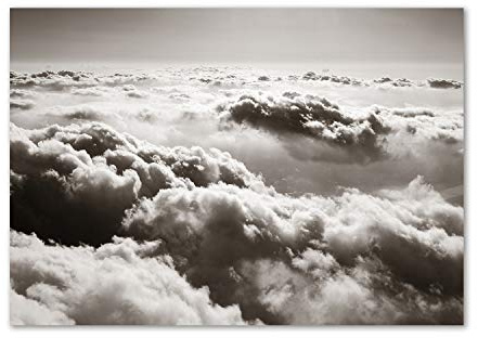 Tulup Impression sur Verre de 100x70 cm Image Tableau Photo décorative panoramique pour la Cuisine et Le Salon - Paysage - Nuages ​​d'une Vue D'oiseau - Noir et Blanc