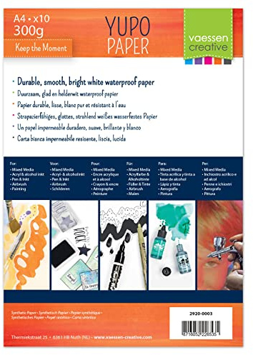 Florence Yupo Aquarellpapier - Weiß - A4 Zeichenpapier - 10 Stück - Synthetisch - Alcohol Ink Papier und Marker Papier für Wasserfarben - zum Malen und Zeichnen - 216 gsm
