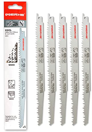 WERHE ® Professionista - 5 x Lame per sega alternativa legno & rami - C 240mm S1531L Extra lungo - HCS Acciaio di alta qualità