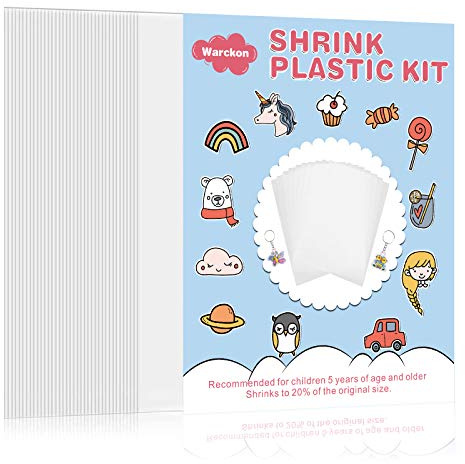 Warckon 36 Pieces Shrink Plastic Sheets, Shrink Art Paper Shrink Film Sheets Frosted Ruff n' Ready for Kids Creative Craft, Create Your Own Earrings, Necklace, Keychains(A5 Size)
