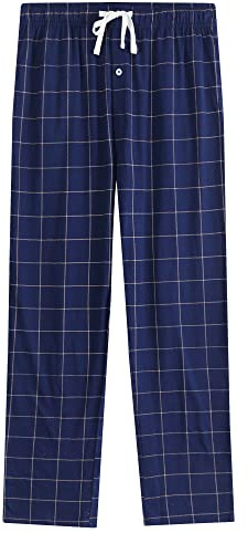 Vulcanodon Pyjamahose Herren lang Schlafanzughose kariert Schlafhose leicht Pyjama Hose mit Taschen weiche Lounge Hose (Marineblau, M)