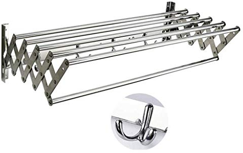 TYXTYX Airer Towel Clothes Airer 50-100cm 6 Rail Telescopic Folding Bathroom Hook Pole Wall Rod Washing Line 304 Stainless Steel Dryer Space Saving (Size : 70cm)