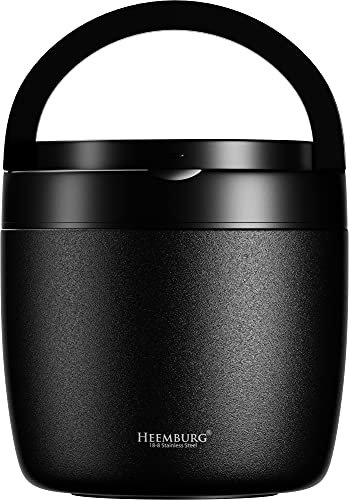HEEMBURG Thermobehälter für Essen, Henkelmann 1L, Edelstahl, Doppelwand isoliert, Lunchbox Warmhaltetopf für Mahlzeiten, Suppe, Mittagessen, Babynahrung | Für Büro Arbeit unterwegs