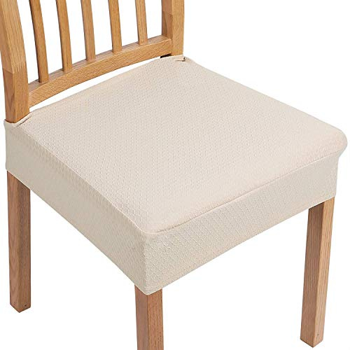 smiry Dining Chair Seat Covers, Jacquard Dining Chair Seat Protectors, Set of 6, Beige