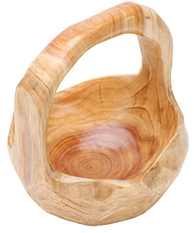 Cabilock 1 Pc Cesta De Fruta Tallada En Raíz De Madera Maciza Cesta De Almacenamiento De Madera Frutero De Madera con Asa Cesta De Plato De Olla Caliente Niña De Las Flores Caja De Botanas