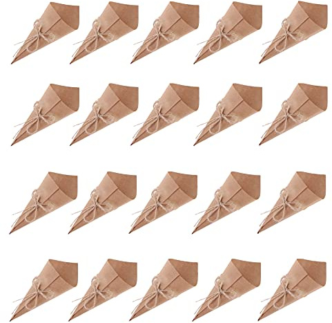 Xfaiz - Coni di carta kraft, 50 pezzi, bouquet di coni nuziali fai da te in carta kraft, coni di carta marrone con nastro adesivo, per coriandoli, caramelle, cioccolatini, coni, borse, scatole