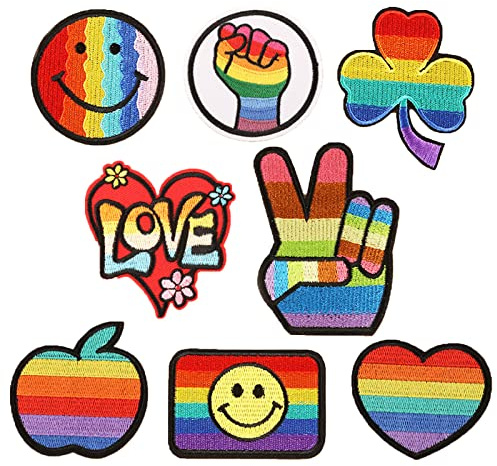 Bymivofun 8 Stück Aufnäher für Kinder, Regenbogenfarben, zum Aufbügeln, für T-Shirts, Jeans, Taschen