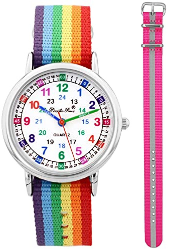 Pacific Time Kinderuhr Lernuhr Unisex Regenbogen Geschenk-Set