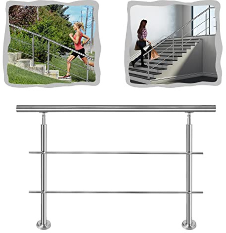 YARDIN Treppengeländer Edelstahl Handlauf Geländer mit 2 Querstäbe, Edelstahlgeländer Innen und Außen für Treppen Brüstung Garten Balkon (80cm, 2 Querstäbe)