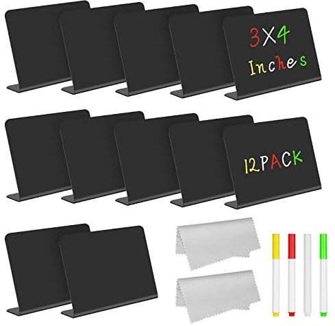 Vicloon Mini Kreidetafel Kleine Tafeln Zum Beschriften, 12 Stück Buffet Schilder L-Form Preisschilder Aufsteller 7.5 x 10cm Kreidetafel Klein Set, Tischkarten für Buffet, Hochzeit, Party, Café