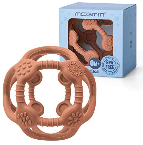 MCGMITT Beißring für Babys - Silikon Baby Ball Beißring, BPA-frei Greifspielzeug Weich Greifball für Babys Junge Mädchen Flexibel Motorikball Leichtes Greifen Baby Spielzeug ab 3-12 Monate (Karamell)