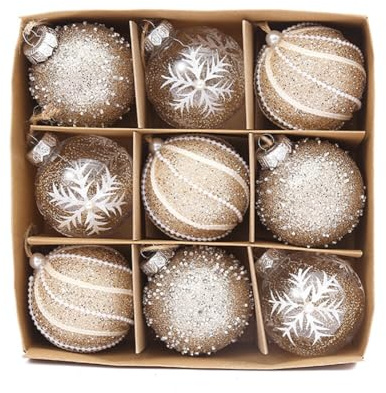 Uposao 9 Stück Weihnachtskugeln Kunststoff, Ø 8cm Weihnachtsbaumkugeln Champagner Weihnachtsbaumschmuck Set Dekorative Kugeln Christbaumkugeln Weihnachtsdeko Kugeln zum Aufhängen für Weihnachtsbaum