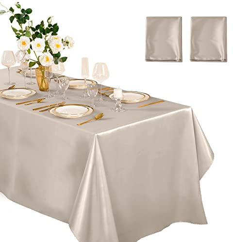 Horbaunal Satin-Tischdecke, rechteckig, 152,4 x 250,9 cm, helle Seide, glatte Tischdekoration für Hochzeit, Party, Bankett, 2 Stück, Taupe