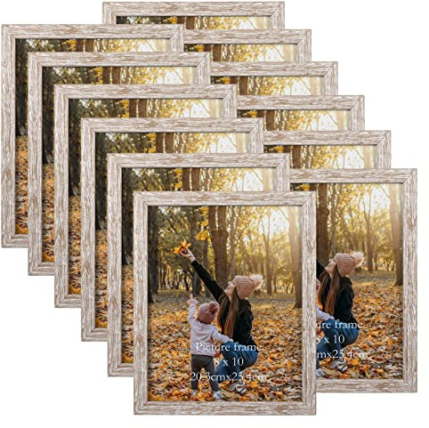 EXYGLO 12er Set Bilderrahmen 20x25 cm, Beige Fotorahmen Collage für 25x20 cm Fotos und Bilder, Natur Rahmen mit Plexiglas - Wand- oder Tischaufsteller