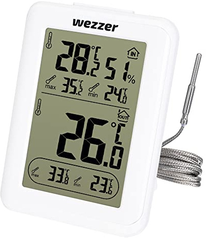 Levenhuk Wezzer SN10 Termometro e Igrometro Digitali da Sauna, Set Compatto e Portatile con Termometro a Sonda Cablato