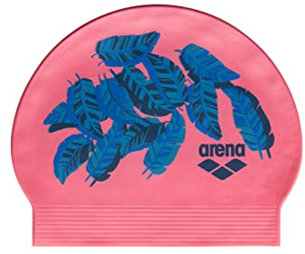 Arena Cuffia da nuoto unisex in morbido lattice stampato, per uomini e donne, adatta per capelli lunghi, riduce la resistenza, 100% lattice, foglie tropicali