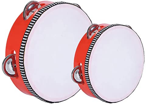 Sunshine smile 2-teilig Handtrommel für Kinder,Handtrommel Percussion,Tamburin Trommel,Holz handtrommeln,Tambourin Percussion,Handheld Tamburin,Holz tamburine mit glöckchen,Trommel