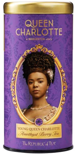 The Republic of Tea Bridgerton Young Queen Charlotte Amethyst Berry Tea, 36 tea bags in metal tin - Fruity rooibos tea with Bridgerton look storage tin