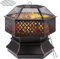 Feuerschale mit Grillrost, Feuerkorb mit Funkenschutz, Feuerschalen für den Garten, Sechseckige Feuerstelle Outdoor mit Schürhaken Kohlerost, Solide und Stabil, 66 * 66 * 63 cm, für Heizung/BBQ