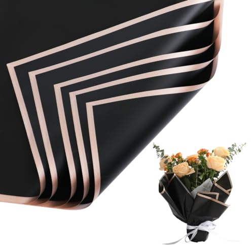 Geschenkpapier, 20 Blatt Blumenpapier, wasserfestes Blumen Papier für Geburtstag & Hochzeit（Schwarz）